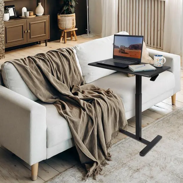 Alt view image 2 of 6 - Overbed Table with Wheels, Adjustable Height Bedside Table for Hospital & Home, Over the Bed Laptop Desk, Rolling Hospital Bed Table for Eating, Working, or Recovery (Black)