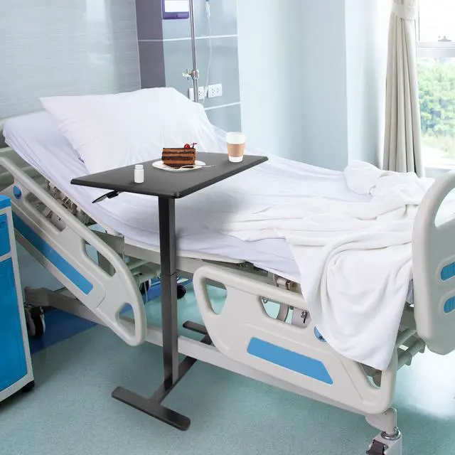 Alt view image 5 of 6 - Overbed Table with Wheels, Adjustable Height Bedside Table for Hospital & Home, Over the Bed Laptop Desk, Rolling Hospital Bed Table for Eating, Working, or Recovery (Black)