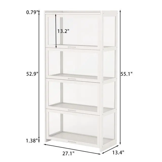 Alt view image 2 of 6 - 4-Tier Display Cabinet Bamboo with Acrylic Glass Door Curio Display Case for Collectibles Toy Organizers Rack & Display Shelf Kids Bookshelf for Home, Office, Playroom, Living Room(White)