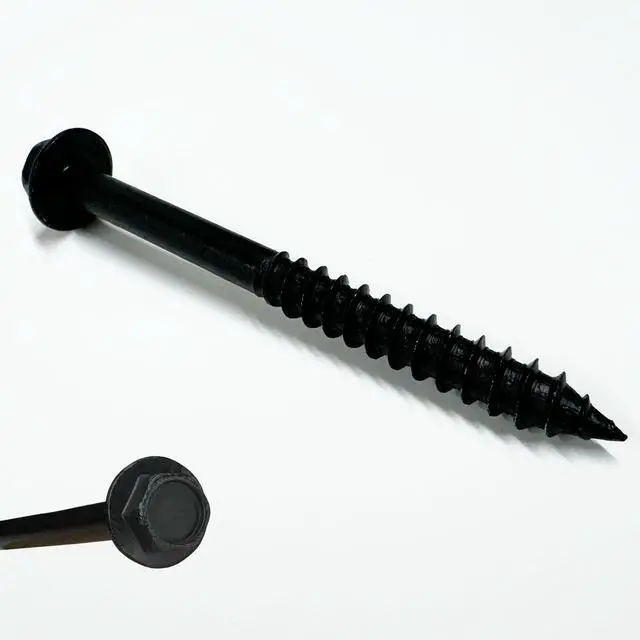 Main image of (100) 3/8 X 8 Black Hex Head Lag Wood Screws, Heavy Duty lag Bolts for Timber, Tree Houses, Fences by -Qty 100