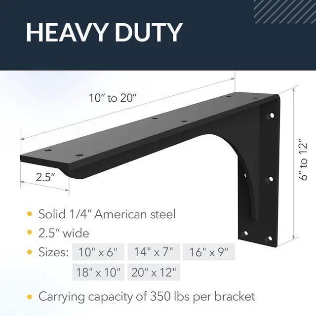 Alt view image 2 of 6 - Iron Supports Front Mount Heavy-Duty Bench Bracket - Wall Mounted Steel Support Brackets for Wall Bench, Floating Bench, Work Bench (Matte Black - 18"" Deep x 10"" High)