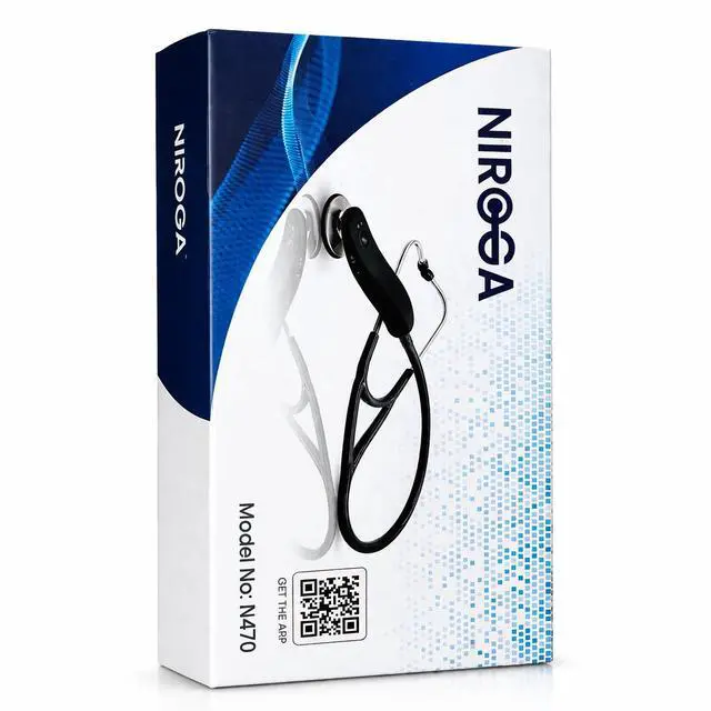 Alt view image 2 of 5 - Niroga 470 Digital Stethoscope, 40x Audio Amplification, Heart Rate Monitor, Heart and Lung Sounds (Black)
