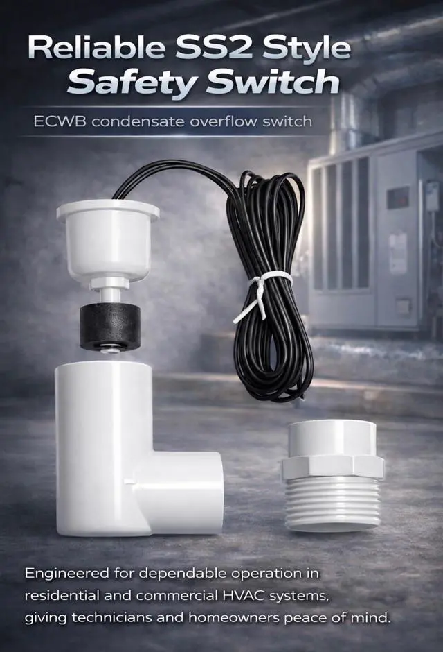 Alt view image 6 of 6 - SS2 AC Float Switch HVAC Safety Switch Upgraded Heavy Duty 3/4 PVC, Normally Closed, AC Condensate Drain Overflow Protection Contractor Approved 10 Pack