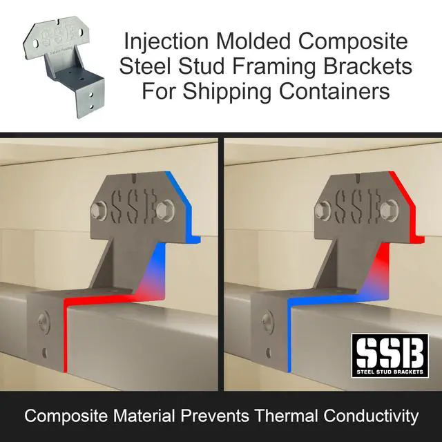 Alt view image 6 of 6 - ® SSB Composite Steel Stud Framing Brackets for Shipping Containers Thermal Break Bolt-On Wall Framing System for Sea Cans (20 Pack, Gray)