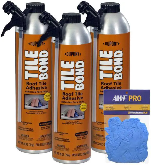 Main image of Tile Bond Roof Tile Adhesive 28oz with Reusable Straw and Gloves, Moisture Cured, Polyurethane, One Component, Minimal Expanding Foam Adhesive for Clay and Roof Tiles (Pack of 3)