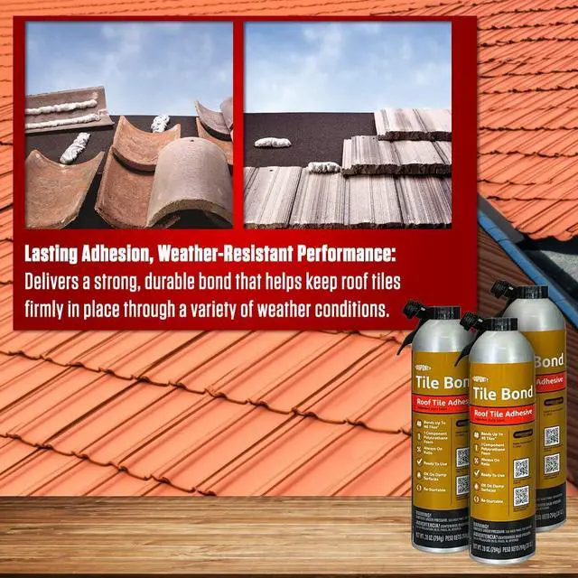 Alt view image 2 of 6 - Tile Bond Roof Tile Adhesive 28oz with Reusable Straw and Gloves, Moisture Cured, Polyurethane, One Component, Minimal Expanding Foam Adhesive for Clay and Roof Tiles (Pack of 3)