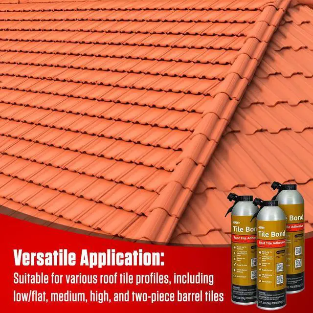 Alt view image 3 of 6 - Tile Bond Roof Tile Adhesive 28oz with Reusable Straw and Gloves, Moisture Cured, Polyurethane, One Component, Minimal Expanding Foam Adhesive for Clay and Roof Tiles (Pack of 3)