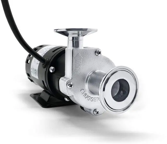 Main image of CHUGGER PUMP TRI-XCPSS-CI-1 Tri Clover X-DRY Run Dry Protection, Molded 1 1/2" Tri-Clamp Fittings, SS, 115 Volt Home Brewing System Beer Pump, ETL-Certified, Approved Carbon Bearing Material