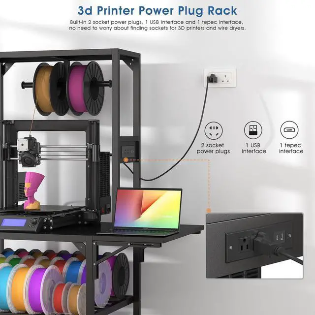 Alt view image 3 of 6 - 3D Printer Stand, Heavy Duty 3D Printer Table Stand with Filament Storage Rack, T-Shaped Spools Holder Rack with Wheels,3D Printer Workbench for 3D Printing Studio