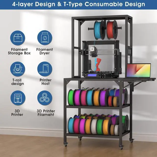 Alt view image 5 of 6 - 3D Printer Stand, Heavy Duty 3D Printer Table Stand with Filament Storage Rack, T-Shaped Spools Holder Rack with Wheels,3D Printer Workbench for 3D Printing Studio