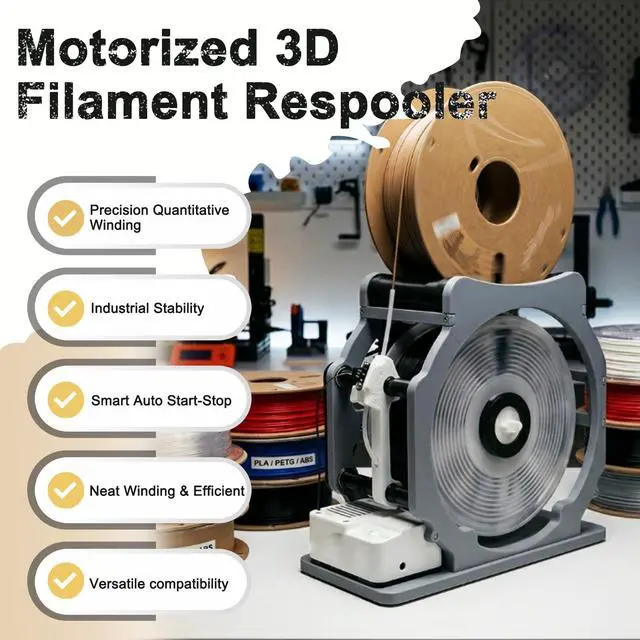 Alt view image 2 of 6 - Motorized 3D Filament Respooler, Filament Spool Winder with Quantitative Mode, Smart Start and Stop for 1kg Spools, Wrap Neatly Without Tangling for PLA/PETG/ABS/Other 3D Printing Materials