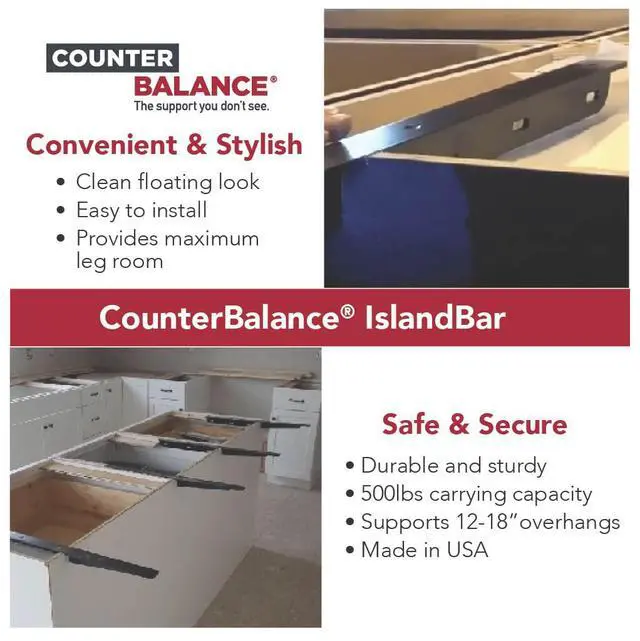 Alt view image 5 of 6 - Islandbar Countertop Support Bracket - Set of 3 - 24" Black Powder Coated - Floating Look Hidden Support for Granite, Quartz, Solid Surfaces, etc. - Heavy Duty 500 Pound Capacity
