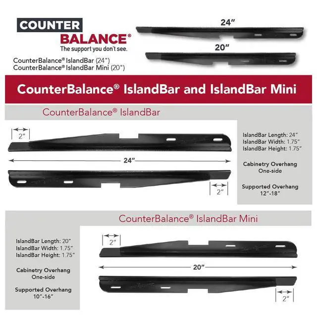 Alt view image 6 of 6 - Islandbar Countertop Support Bracket - Set of 3 - 24" Black Powder Coated - Floating Look Hidden Support for Granite, Quartz, Solid Surfaces, etc. - Heavy Duty 500 Pound Capacity