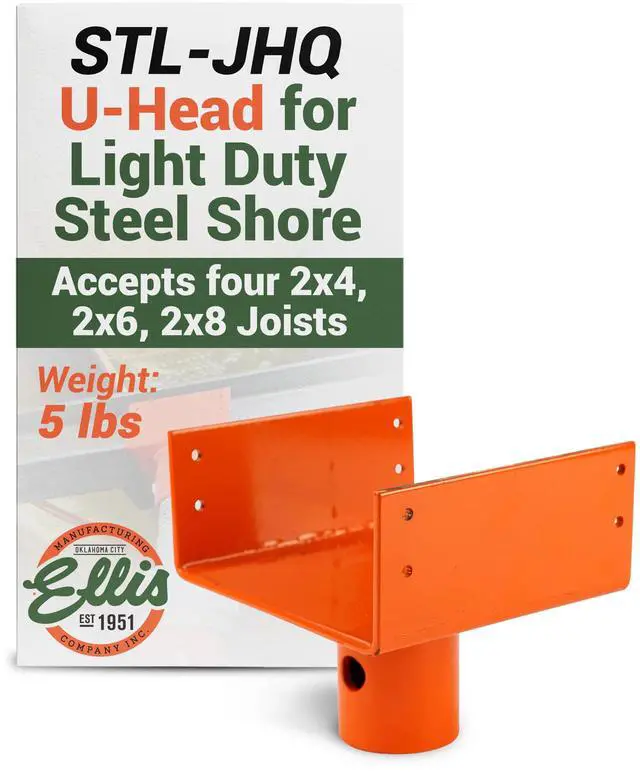 Main image of Manufacturing Company - U-Head Top for Light Duty Steel Shores - Secures to Horizontal Lumber Beams & Joists - Easy to Use with 8 Mounting Holes - Quad Joist Holder