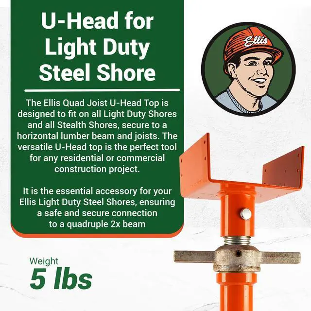 Alt view image 2 of 6 - Manufacturing Company - U-Head Top for Light Duty Steel Shores - Secures to Horizontal Lumber Beams & Joists - Easy to Use with 8 Mounting Holes - Quad Joist Holder