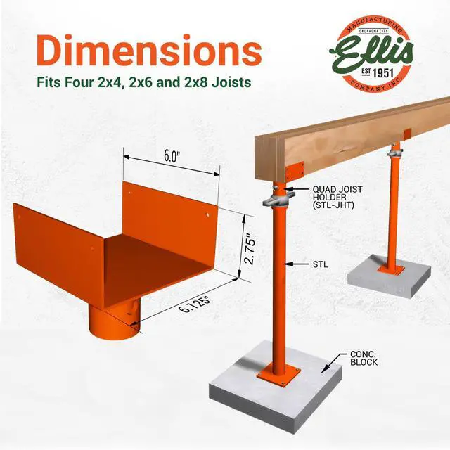 Alt view image 3 of 6 - Manufacturing Company - U-Head Top for Light Duty Steel Shores - Secures to Horizontal Lumber Beams & Joists - Easy to Use with 8 Mounting Holes - Quad Joist Holder