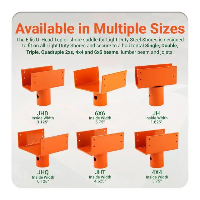 Alt view image 4 of 6 - Manufacturing Company - U-Head Top for Light Duty Steel Shores - Secures to Horizontal Lumber Beams & Joists - Easy to Use with 8 Mounting Holes - Quad Joist Holder