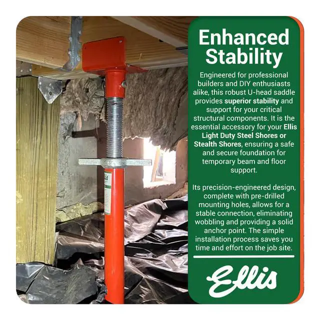 Alt view image 6 of 6 - Manufacturing Company - U-Head Top for Light Duty Steel Shores - Secures to Horizontal Lumber Beams & Joists - Easy to Use with 8 Mounting Holes - Quad Joist Holder