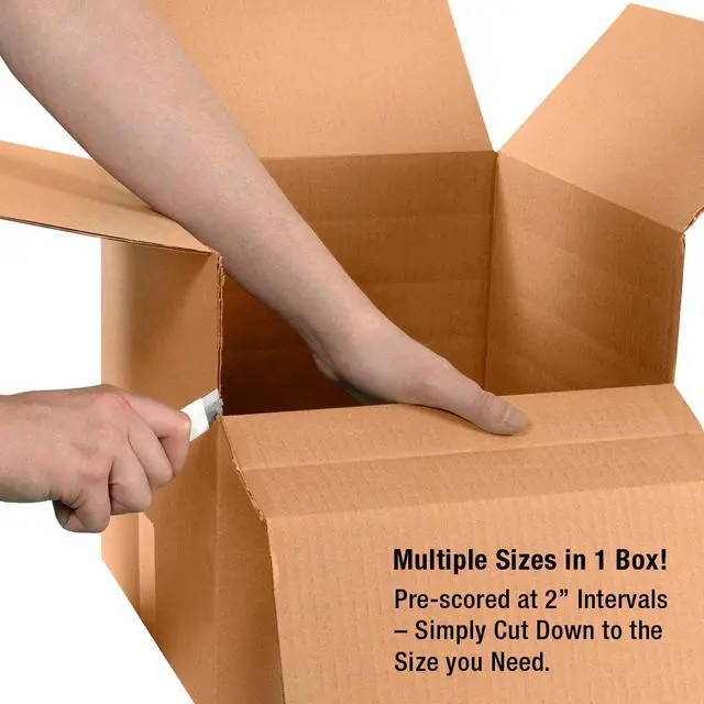 Alt view image 3 of 6 - 10 Pack of Heavy-Duty Multi-Depth Corrugated Cardboard Boxes, 30" L x 20" W x 20" H, Kraft, Shipping, Packing and Moving