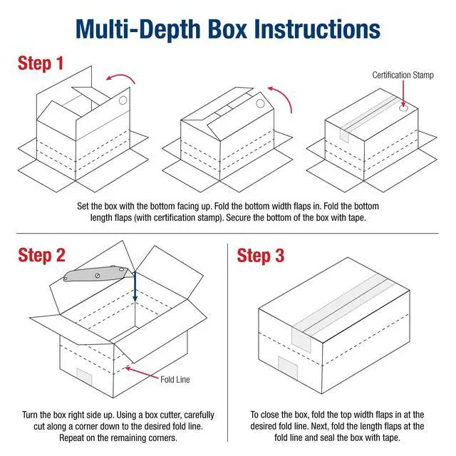 Alt view image 4 of 6 - 10 Pack of Heavy-Duty Multi-Depth Corrugated Cardboard Boxes, 30" L x 20" W x 20" H, Kraft, Shipping, Packing and Moving