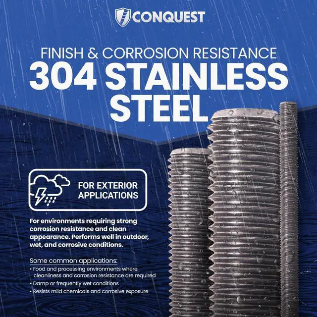 Alt view image 3 of 6 - Conquest Type 304 Stainless Steel Threaded Rod 3/4"-10 x 36 Inches (4-Pack) - Coarse Threaded All-Thread Rods for Industrial and Outdoor Use
