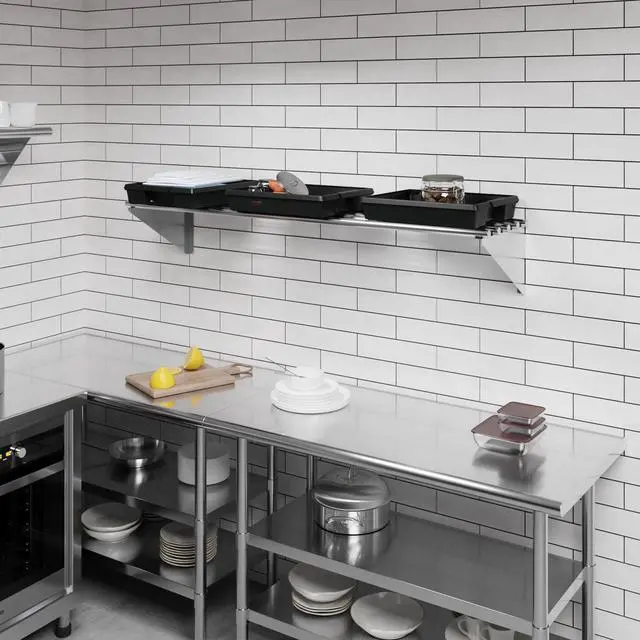 Alt view image 2 of 6 - 14 in. x 60 in. NSF Stainless Steel Tubular Wall Shelf | Heavy-Duty Metal Shelving for Appliances & Equipment | Ideal for Kitchen, Restaurant, Garage, Laundry, Utility Room