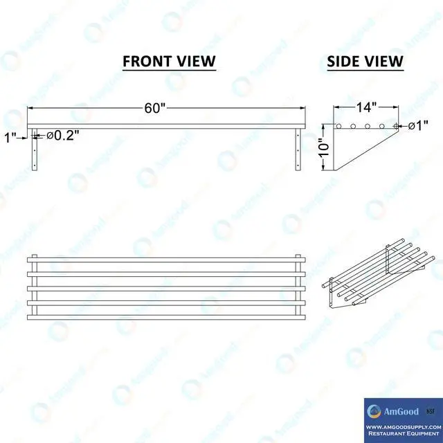 Alt view image 5 of 6 - 14 in. x 60 in. NSF Stainless Steel Tubular Wall Shelf | Heavy-Duty Metal Shelving for Appliances & Equipment | Ideal for Kitchen, Restaurant, Garage, Laundry, Utility Room