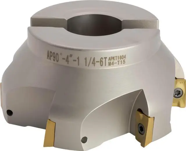 Alt view image 2 of 2 - 4" 90° Indexable Face (Shell) Mill, for Square Shoulder Milling, 1 1/4" Arbor Hole Diameter, 6 Flute, with 6 pcs APKT1604 Carbide Inserts