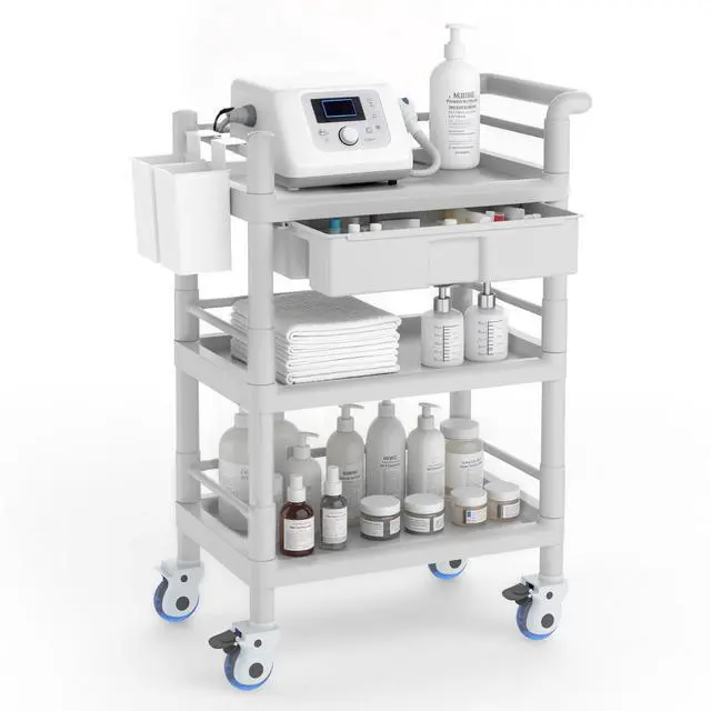 Main image of Medical Mobile Trolley Cart 3 Tier 500 Lbs Spacious Beauty Salon Rolling Trolley with Dirt Buckets Drawers 360°Rotate Wheels Heavy Duty Medical Utility Cart for Hospital Dental Clinic