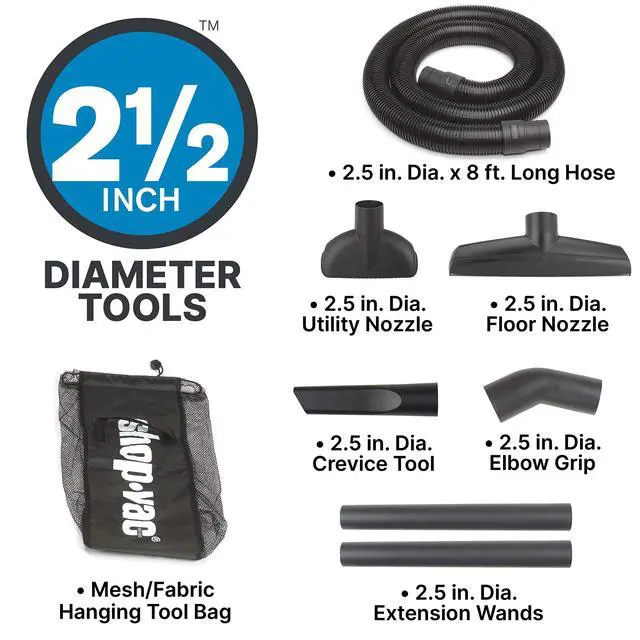Alt view image 3 of 6 - 8251205 12 Gallon, Wet/Dry Utility Vacuum, 5.5 Peak HP, SVX2 Motor Technology, 2.5 Inch Diameter x 8 Ft Hose, 20 Ft Cord, Black, Includes Blower Port, Ideal for Garage and Workshop