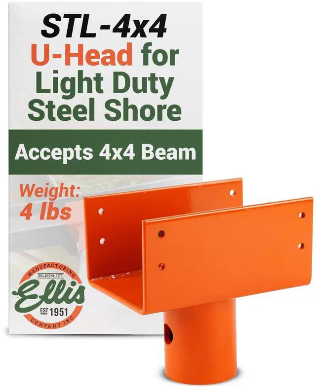Main image of Manufacturing Company - U-Head Top for Light Duty Steel Shores - Secures to Horizontal Lumber Beams & Joists - Easy to Use with 8 Mounting Holes - 4x4 Joist Holder