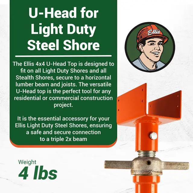 Alt view image 2 of 6 - Manufacturing Company - U-Head Top for Light Duty Steel Shores - Secures to Horizontal Lumber Beams & Joists - Easy to Use with 8 Mounting Holes - 4x4 Joist Holder