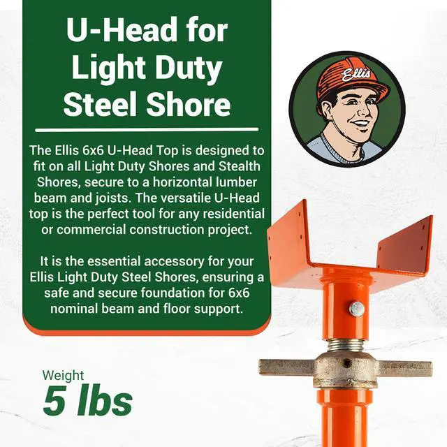 Alt view image 2 of 6 - Manufacturing Company - U-Head Top for Light Duty Steel Shores - Secures to Horizontal Lumber Beams & Joists - Easy to Use with 8 Mounting Holes - 6x6 Joist Holder