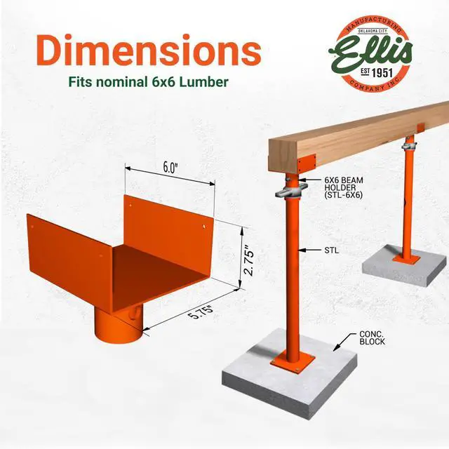 Alt view image 3 of 6 - Manufacturing Company - U-Head Top for Light Duty Steel Shores - Secures to Horizontal Lumber Beams & Joists - Easy to Use with 8 Mounting Holes - 6x6 Joist Holder
