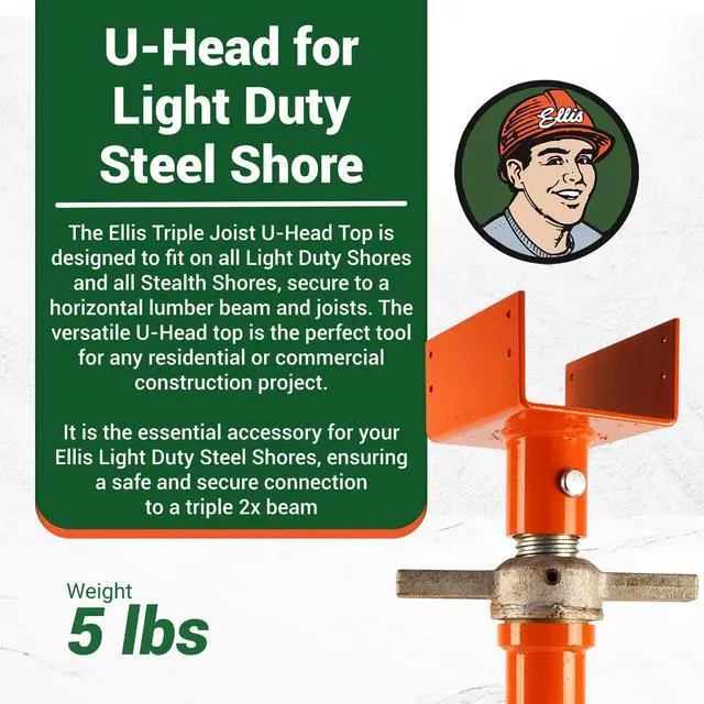 Alt view image 2 of 6 - Manufacturing Company - U-Head Top for Light Duty Steel Shores - Secures to Horizontal Lumber Beams & Joists - Easy to Use with 8 Mounting Holes - Triple Joist Holder