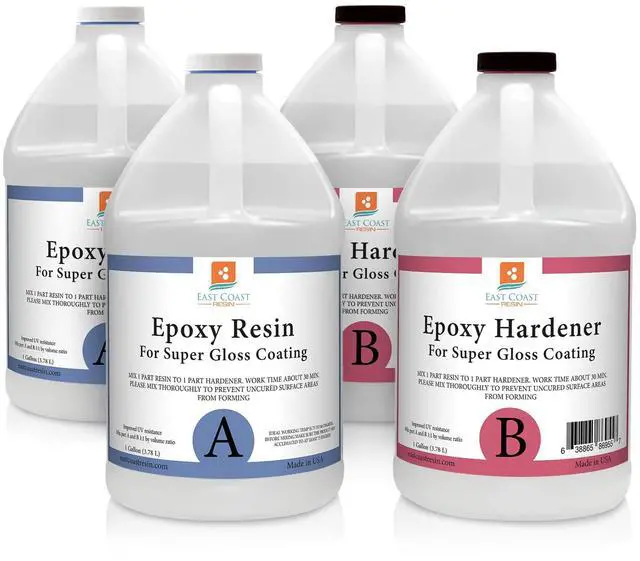 Main image of Epoxy Resin 4 Gallon Kit | 1:1 Crystal Clear Resin and Hardener for Super Gloss Coating | for Bars, Tabletop, Art, Jewelry, Casting Molds | Safe for Use on Wood, Metal, Stone, Plastic, Marine Sealer