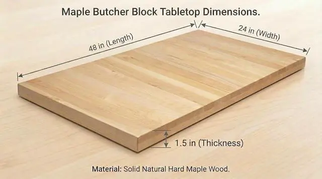 Alt view image 3 of 6 - Solid Maple Butcher Block Countertop - 1.5 Thick Hardwood Work Surface for Kitchen, Workbench, Desk, Cart, or DIY Tabletop (48"L x 24"W)