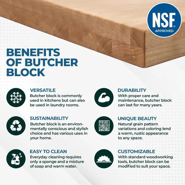 Alt view image 6 of 6 - Solid Maple Butcher Block Countertop - 1.5 Thick Hardwood Work Surface for Kitchen, Workbench, Desk, Cart, or DIY Tabletop (48"L x 24"W)