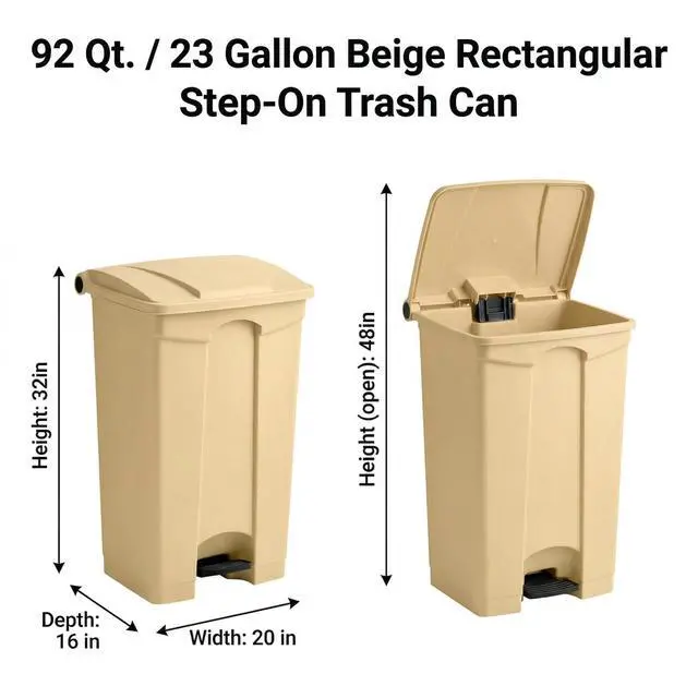 Alt view image 2 of 6 - 23 Gallon Beige Rectangular Step-On Waste Container | Outdoor/Office/Restaurant/School/Kitchen | Commercial Garbage and Trash Container