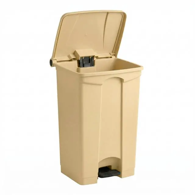Alt view image 3 of 6 - 23 Gallon Beige Rectangular Step-On Waste Container | Outdoor/Office/Restaurant/School/Kitchen | Commercial Garbage and Trash Container