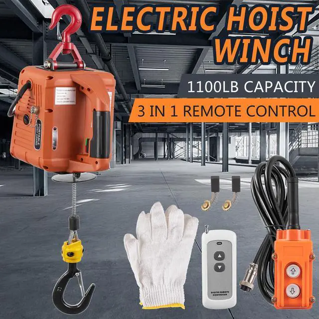 Alt view image 2 of 6 - Electric Hoist Winch 1100lbs, 3 in 1 Portable Electric Winch Manual/Cable/Remote Control, 1500W Electric Hoist with Remote Control 25ft Lifting Height for Lifting Towing 110V