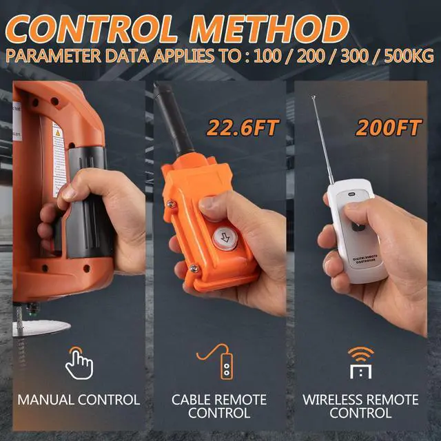 Alt view image 3 of 6 - Electric Hoist Winch 1100lbs, 3 in 1 Portable Electric Winch Manual/Cable/Remote Control, 1500W Electric Hoist with Remote Control 25ft Lifting Height for Lifting Towing 110V