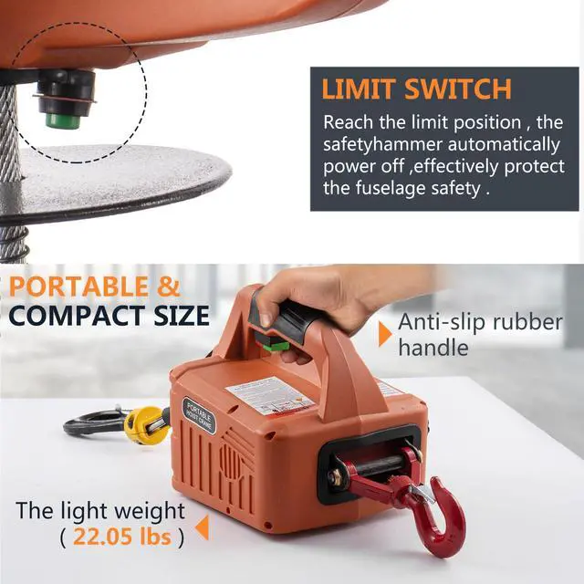 Alt view image 5 of 6 - Electric Hoist Winch 1100lbs, 3 in 1 Portable Electric Winch Manual/Cable/Remote Control, 1500W Electric Hoist with Remote Control 25ft Lifting Height for Lifting Towing 110V