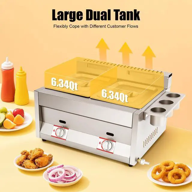 Alt view image 2 of 6 - Commercial Countertop Gas Fryer, Professional Deep Fryer Kits 6Lx2 Stainless Steel Dual Tank Deep Fryer LPG Kitchen Frying Machine with 2 Basket for Kitchen Restaurant Home Use (US Stock)