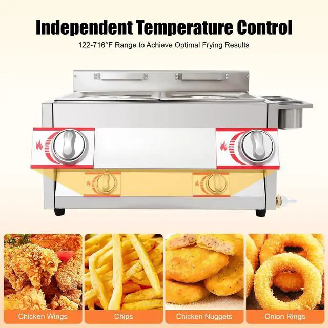 Alt view image 3 of 6 - Commercial Countertop Gas Fryer, Professional Deep Fryer Kits 6Lx2 Stainless Steel Dual Tank Deep Fryer LPG Kitchen Frying Machine with 2 Basket for Kitchen Restaurant Home Use (US Stock)