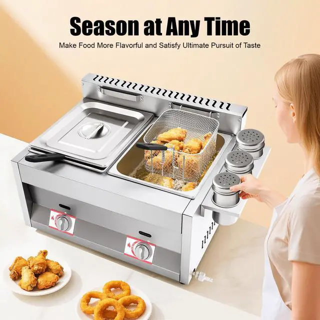 Alt view image 4 of 6 - Commercial Countertop Gas Fryer, Professional Deep Fryer Kits 6Lx2 Stainless Steel Dual Tank Deep Fryer LPG Kitchen Frying Machine with 2 Basket for Kitchen Restaurant Home Use (US Stock)