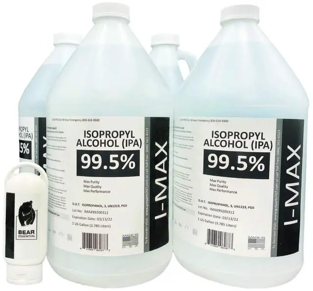 Main image of Isopropyl Alcohol 99.5% (4X1 Gallon) High Purity IPA - Made in USA - Includes A Travel Size Bottle
