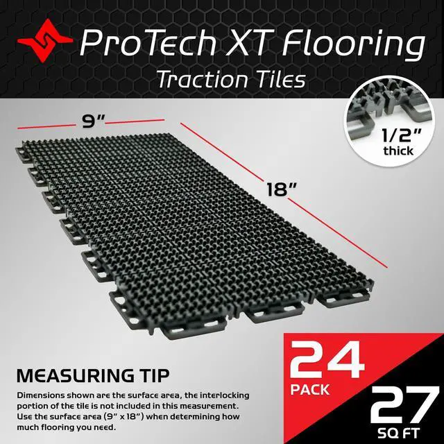 Alt view image 2 of 6 - ProTech XT Garage Flooring, Trailer Flooring, Interlocking Traction Tiles, 9 x 18, Black, 24-Pack