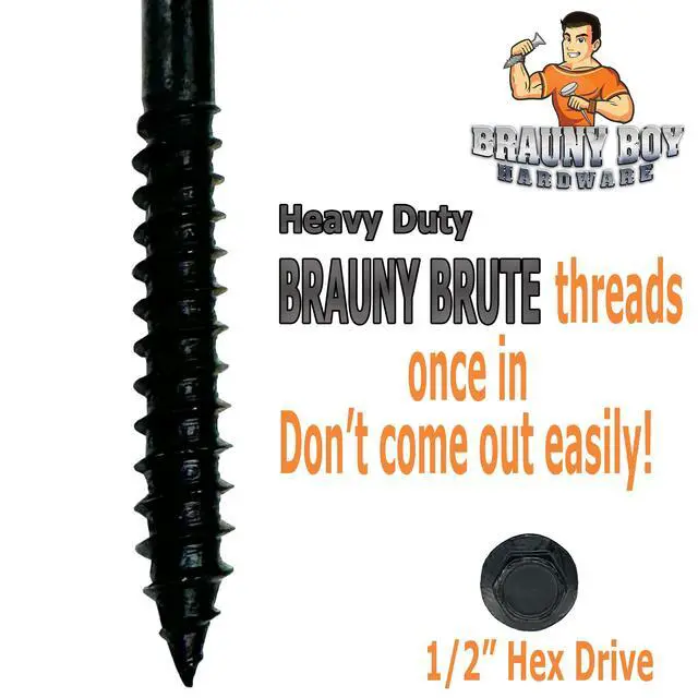Alt view image 3 of 6 - (50) 3/8 X 12 Black Hex Head Lag Wood Screws, Heavy Duty lag Bolts for Timber, Tree Houses, Fences by -Qty 50
