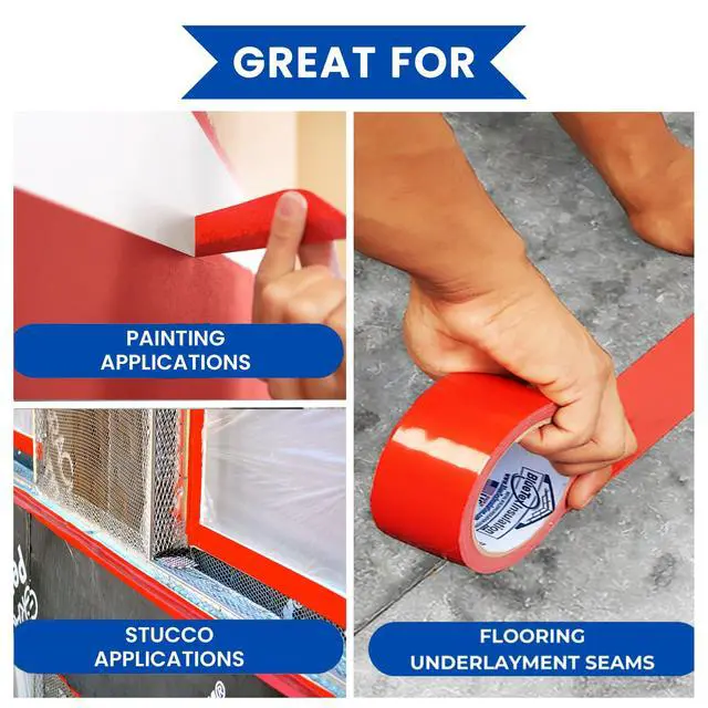 Alt view image 2 of 6 - Made in USA - Wide 3 Stucco/Painters Tape. 16 Rolls - 3 x 60 Yards. 30 Day Removal NO Residue, NO Splitting on Removal - Professional Grade Polyethylene Tape (PE Tape)